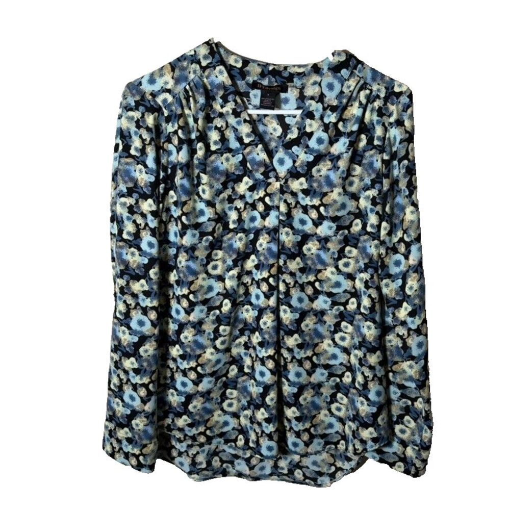 By Design Blouse Women's Small V-Neck Long Sleeve Floral Casual Shirt Top